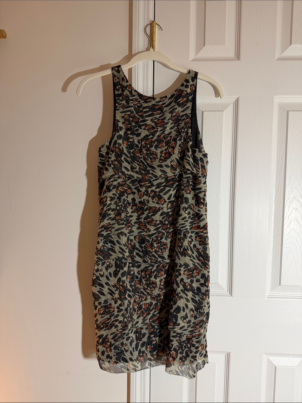 Kensie | Abstract Animal Print Chiffon Dress Tiered Sheer Overlay - Size Medium - Picture 4 of 12